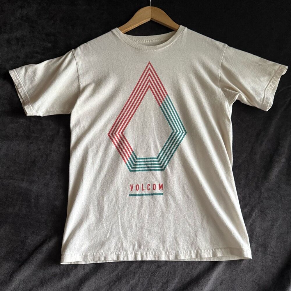 Volcom Geometric Graphic‎ Tee | Size S | Cream Red Teal | Skate Surf Streetwear